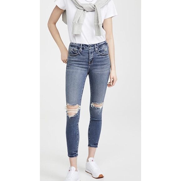 NWT Good American Good Legs Crop Skinny Jeans Womens 2/26 Distressed Stretch - Picture 4 of 9